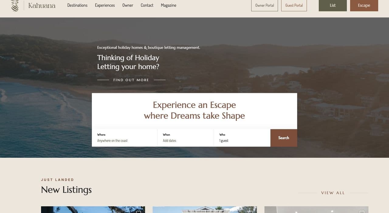 Kahuana Escapes homepage — holiday homes on the NSW Central Coast