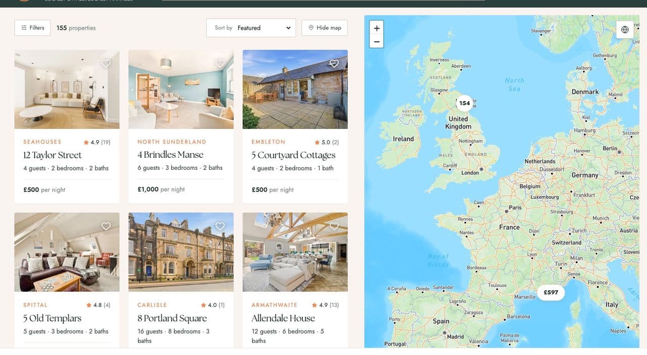 A client search results page with filters